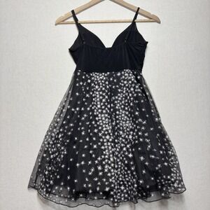 Janice Dress Womens Small Black White Polka Dot Mesh Fit Flare Made in USA
